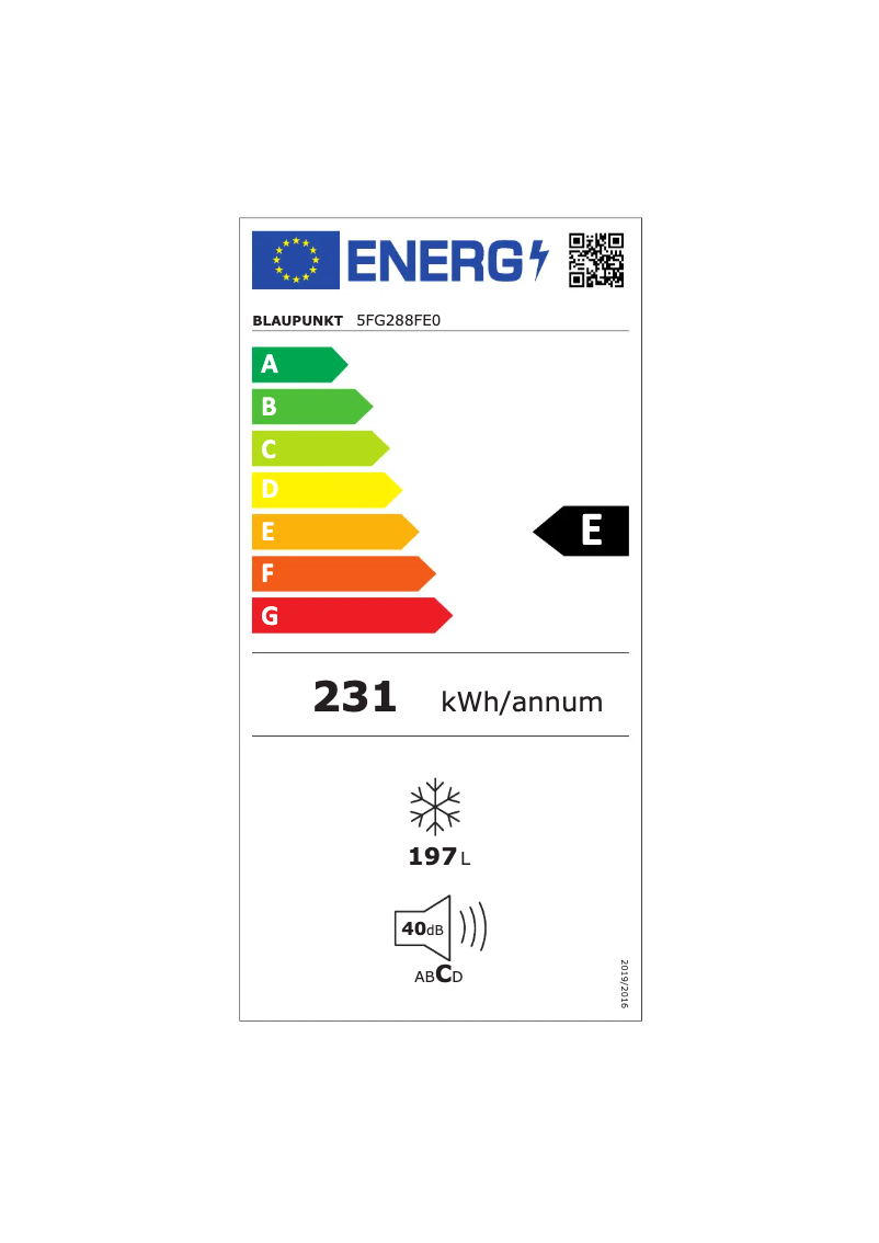 Page n°1 - Label énergétique Blaupunkt 5FG288FE0