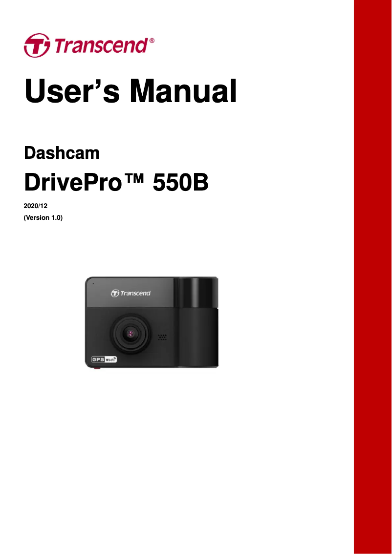 Page 1 de la notice Manuel utilisateur Transcend DrivePro 550B