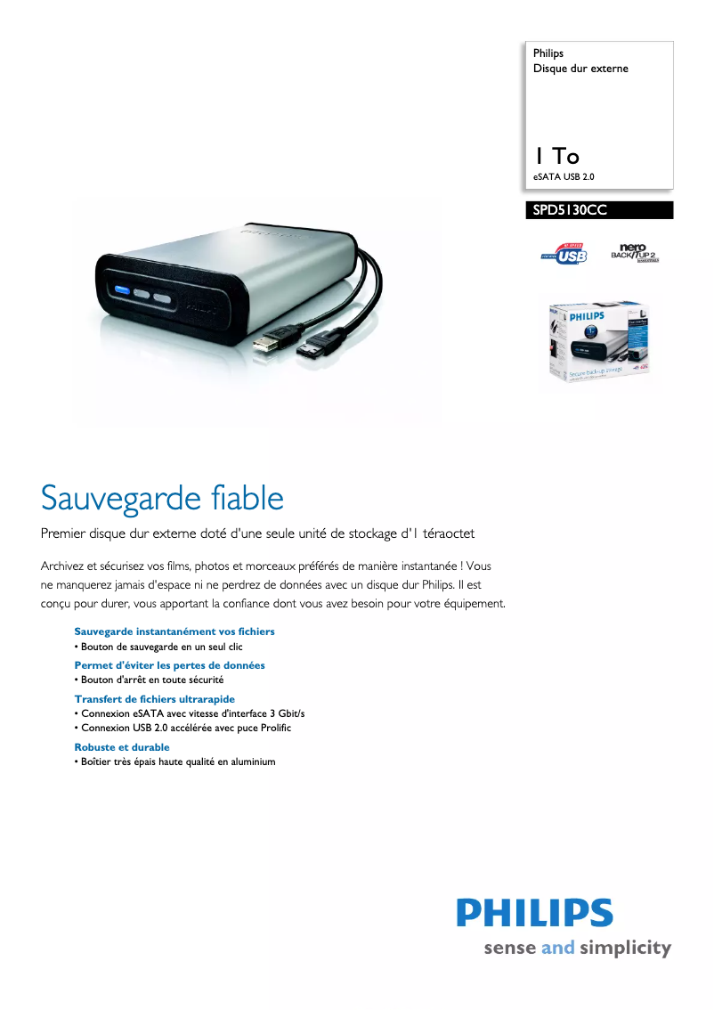 Page n°1 - Fiche technique Philips SPD5130CC