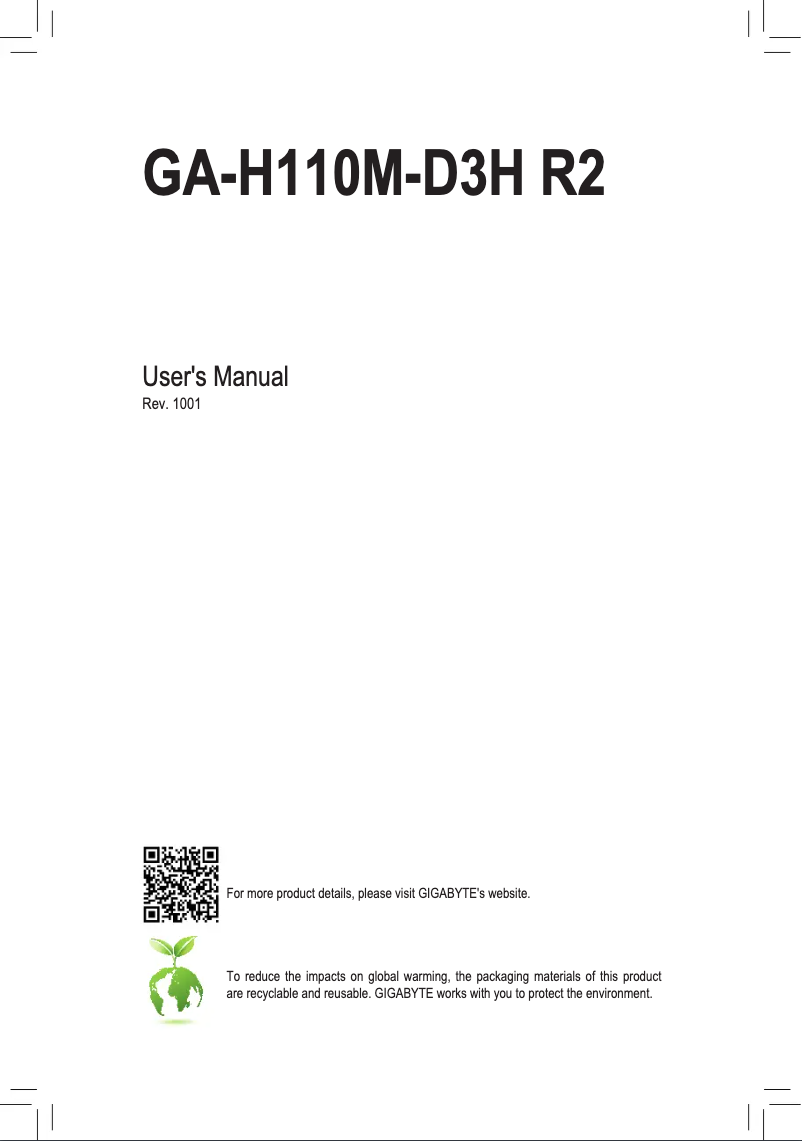 Page 1 de la notice Manuel utilisateur Gigabyte GA-H110M-D3H R2