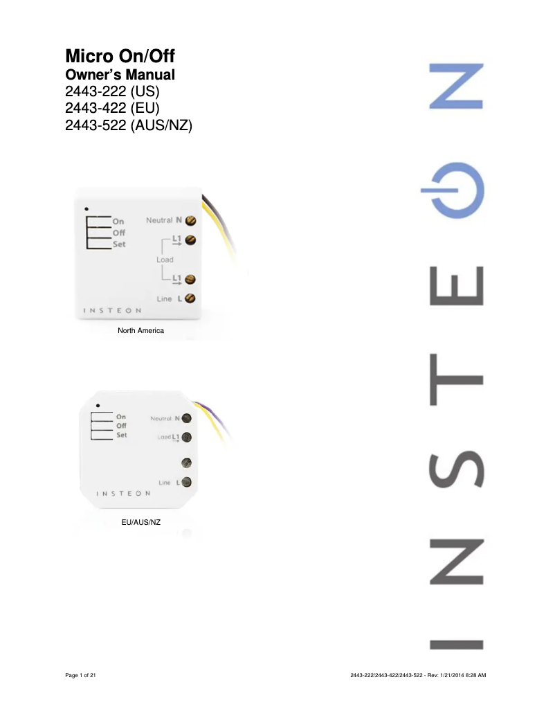 Page 1 de la notice Manuel utilisateur Insteon 2443-222