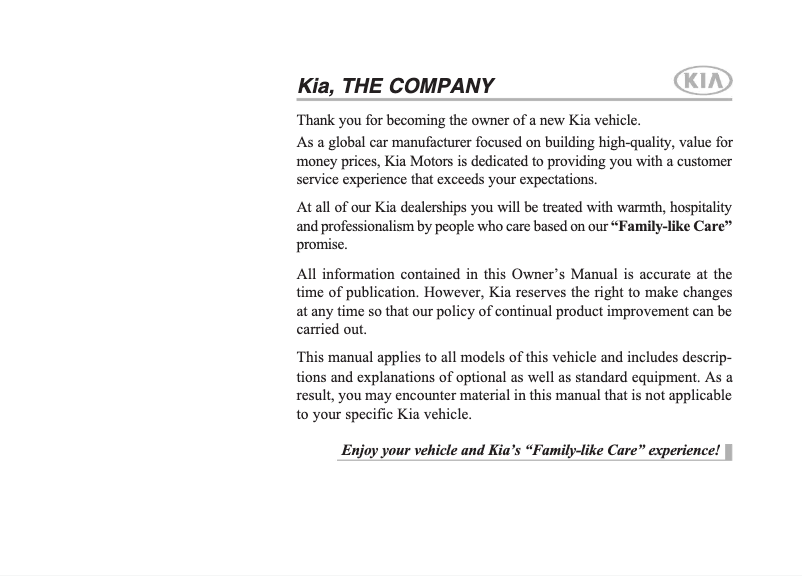 Page 1 de la notice Manuel utilisateur Kia Borrego (2017)