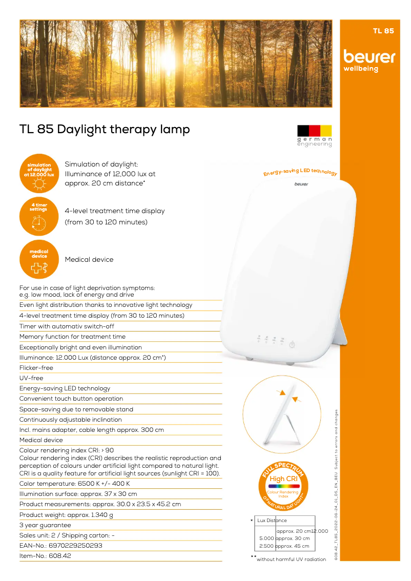 Page n°1 - Fiche technique Beurer TL 85