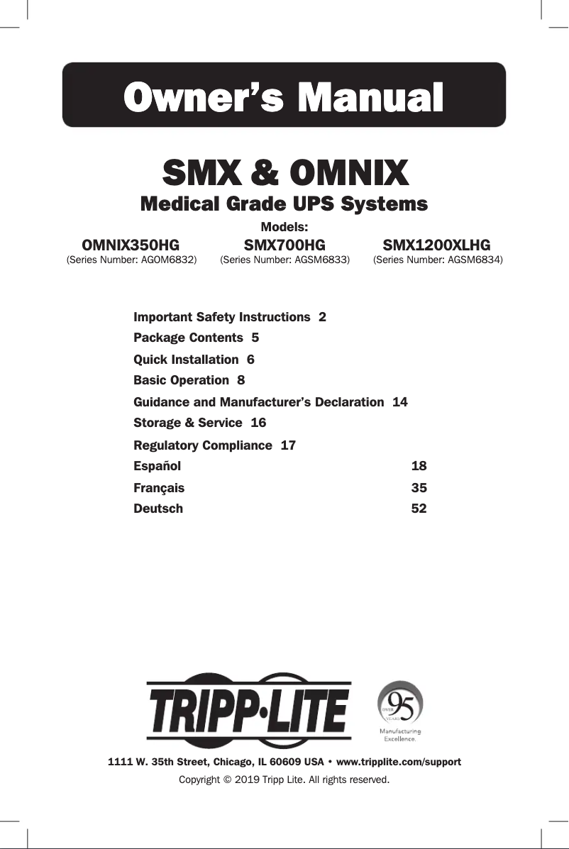 Page n°1 - Manuel utilisateur Tripp Lite OMNIX350HG