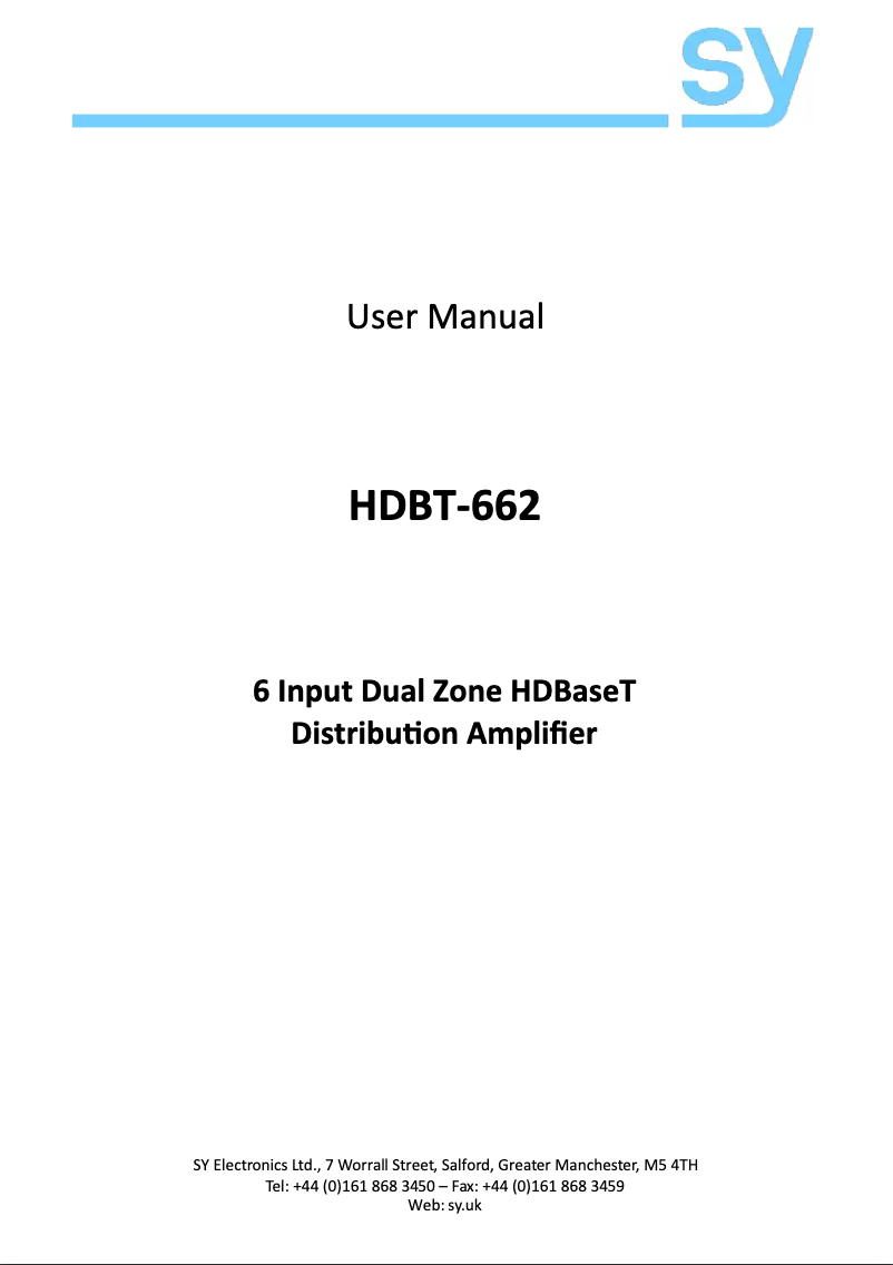 Page n°1 - Manuel utilisateur SY Electronics HDBT-662