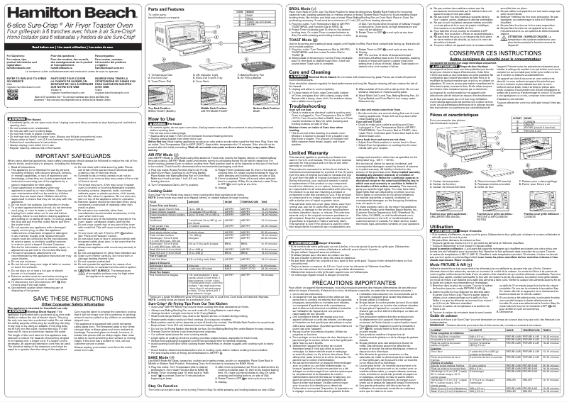 Page 1 de la notice Manuel utilisateur Hamilton Beach Sure-Crisp 31418