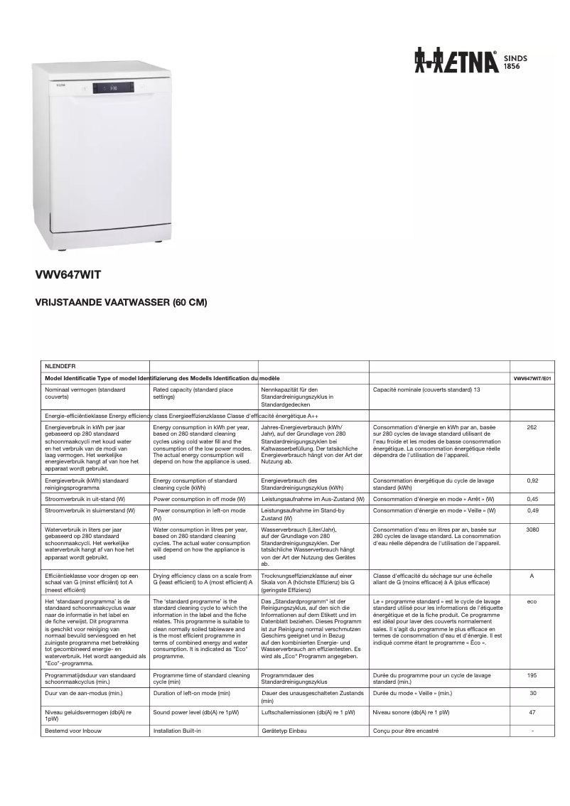 Image de la première page du manuel de l'appareil VWV647WIT
