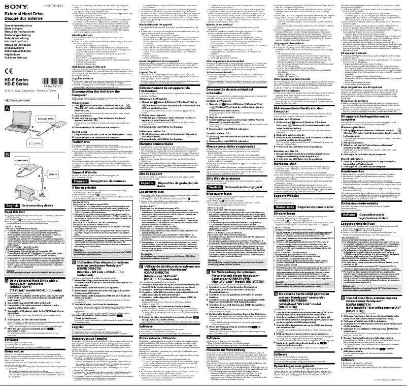 Page n°1 - Manuel utilisateur Sony HD-E1 schijf