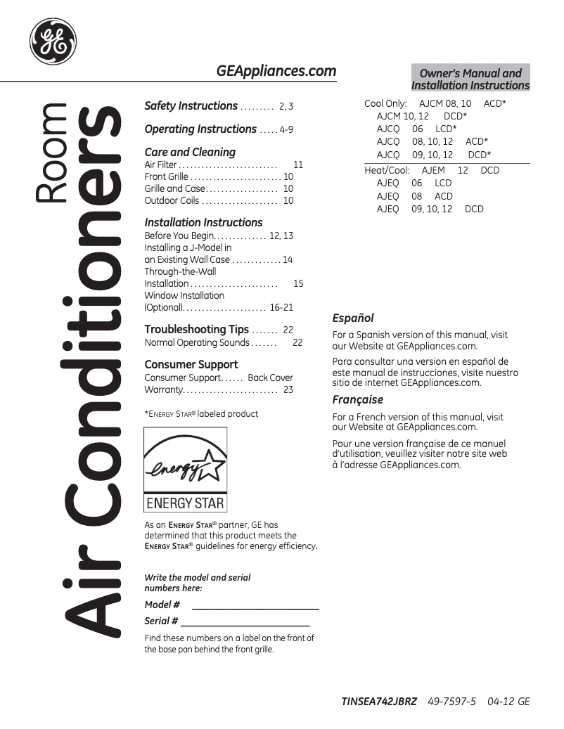 Page 1 de la notice Guide d'installation GE AJCM10DCD