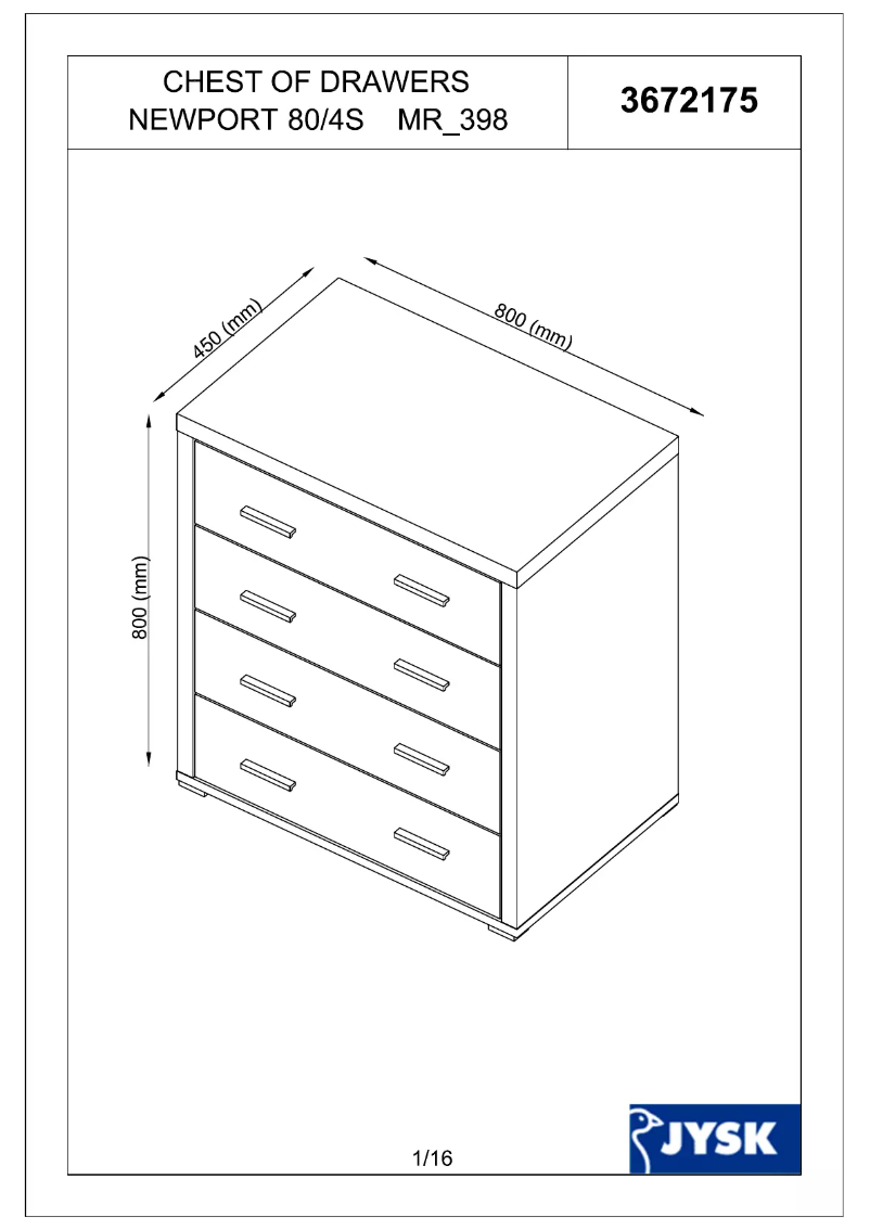 Page n°1 - Manuel utilisateur JYSK Gesten (80x80x45)
