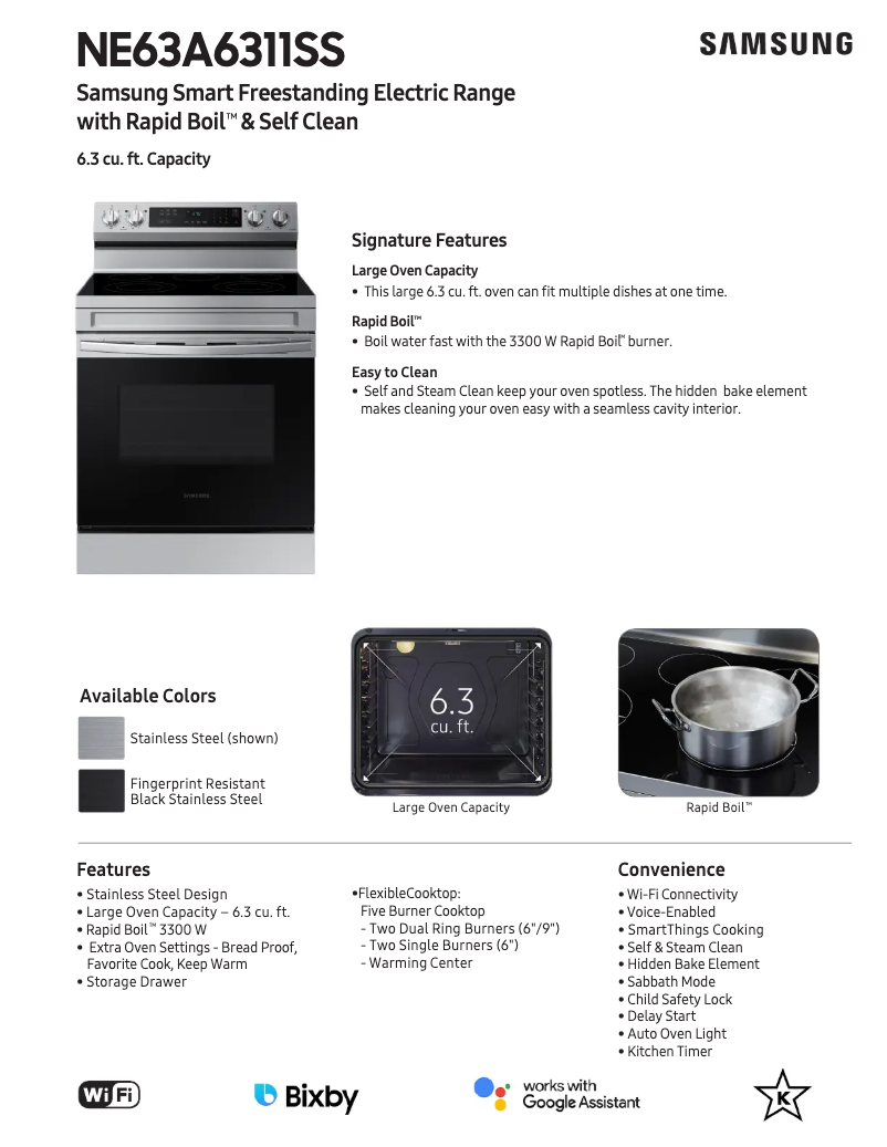 Page n°1 - Fiche technique Samsung NE63A6311SS