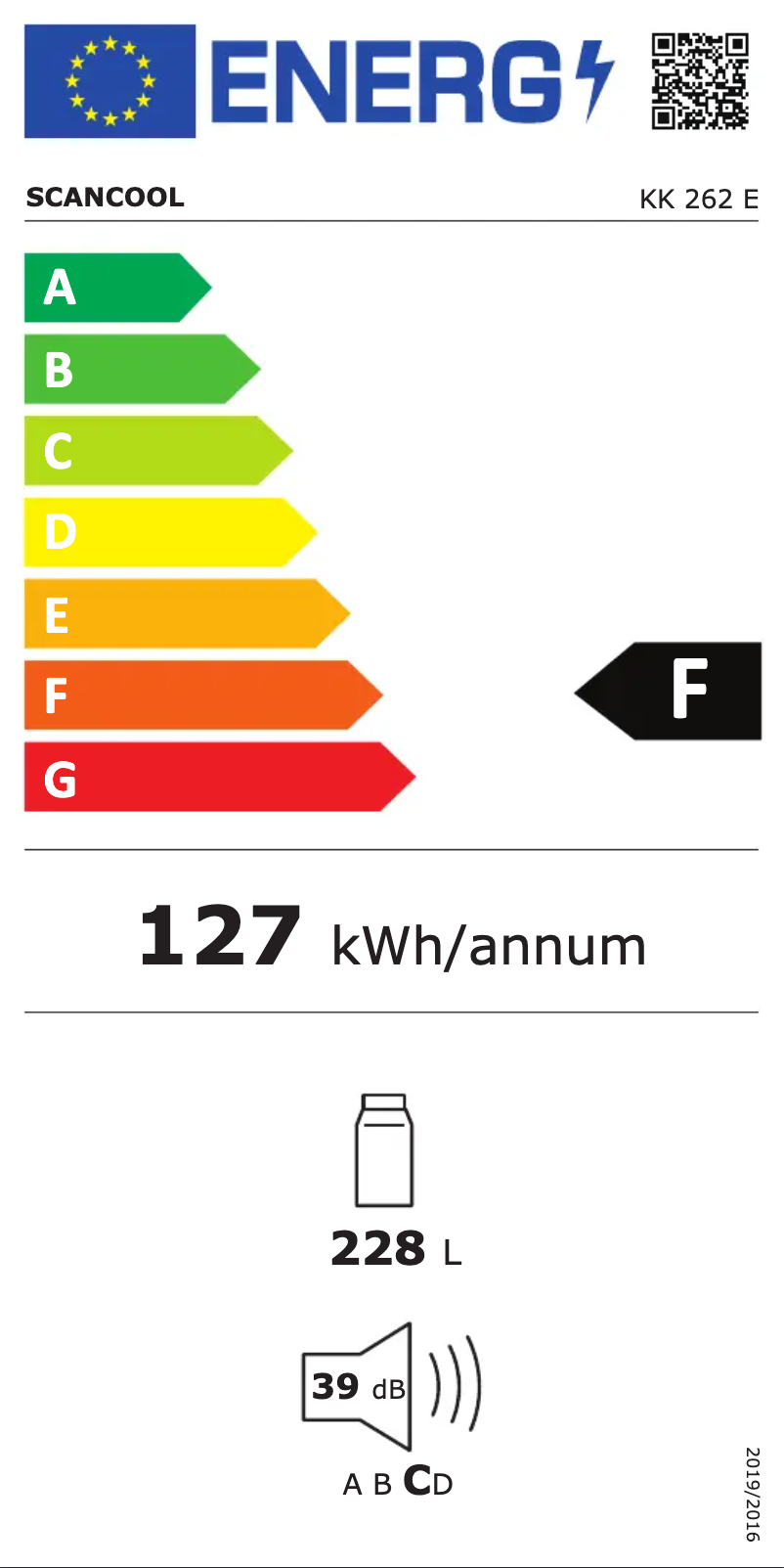 Page 1 de la notice Label énergétique Scancool KK 262 E