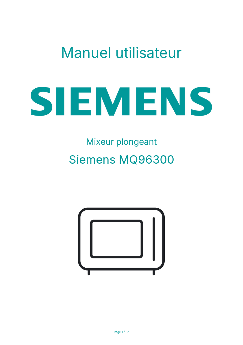 Page n°1 - Manuel utilisateur Siemens MQ96300