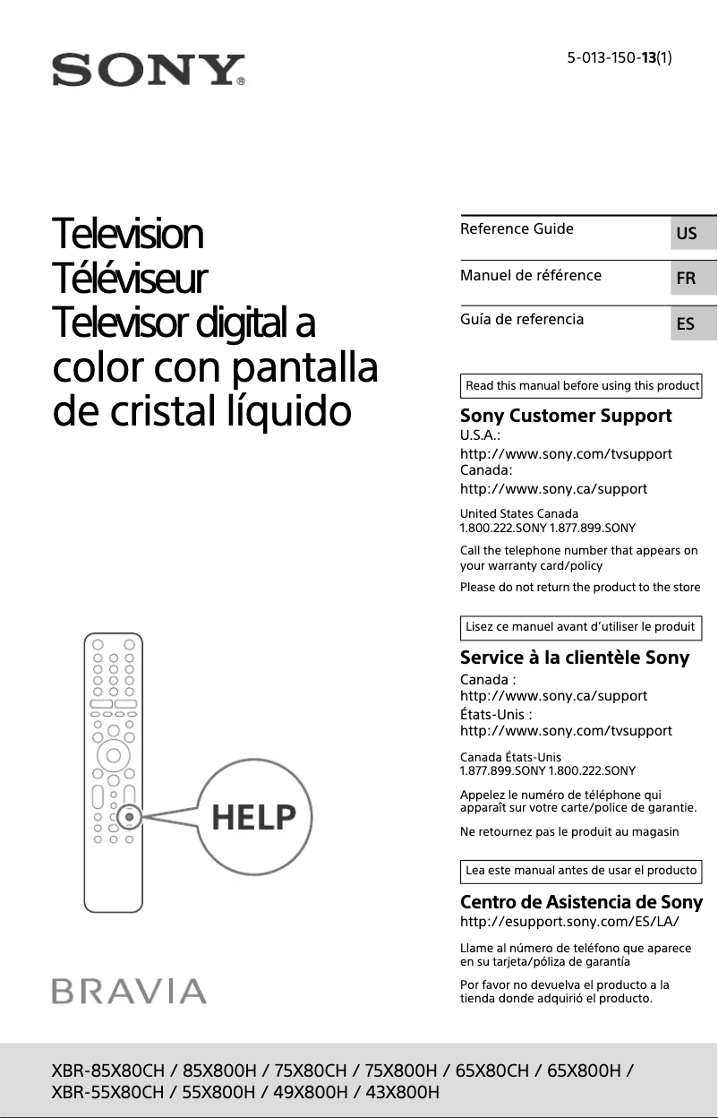 Page n°1 - Manuel utilisateur Sony Bravia XBR-49X800H