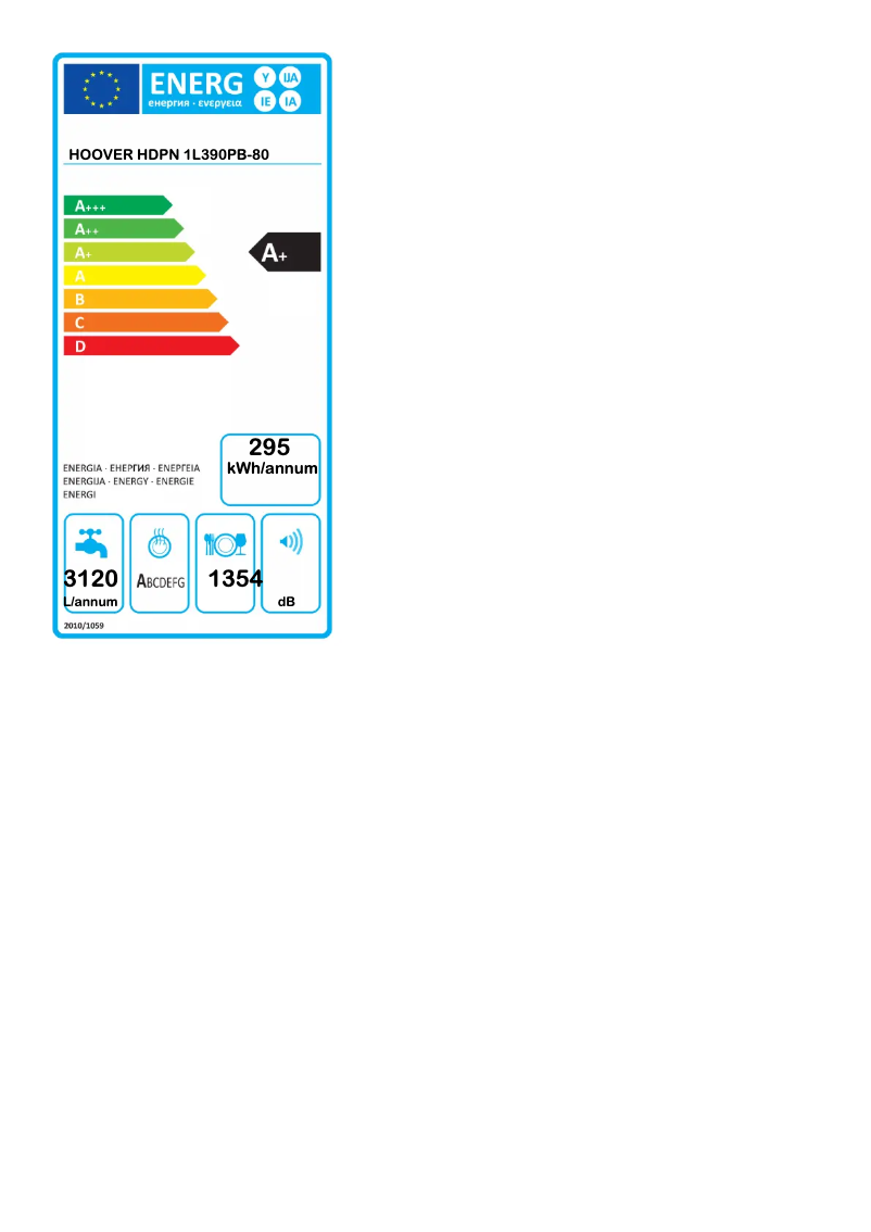 Page n°1 - Label énergétique Hoover HDPN 1L390PB-80