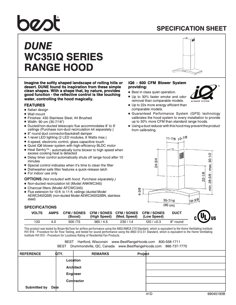 Page 1 de la notice Fiche technique Best WC35IQ90SB