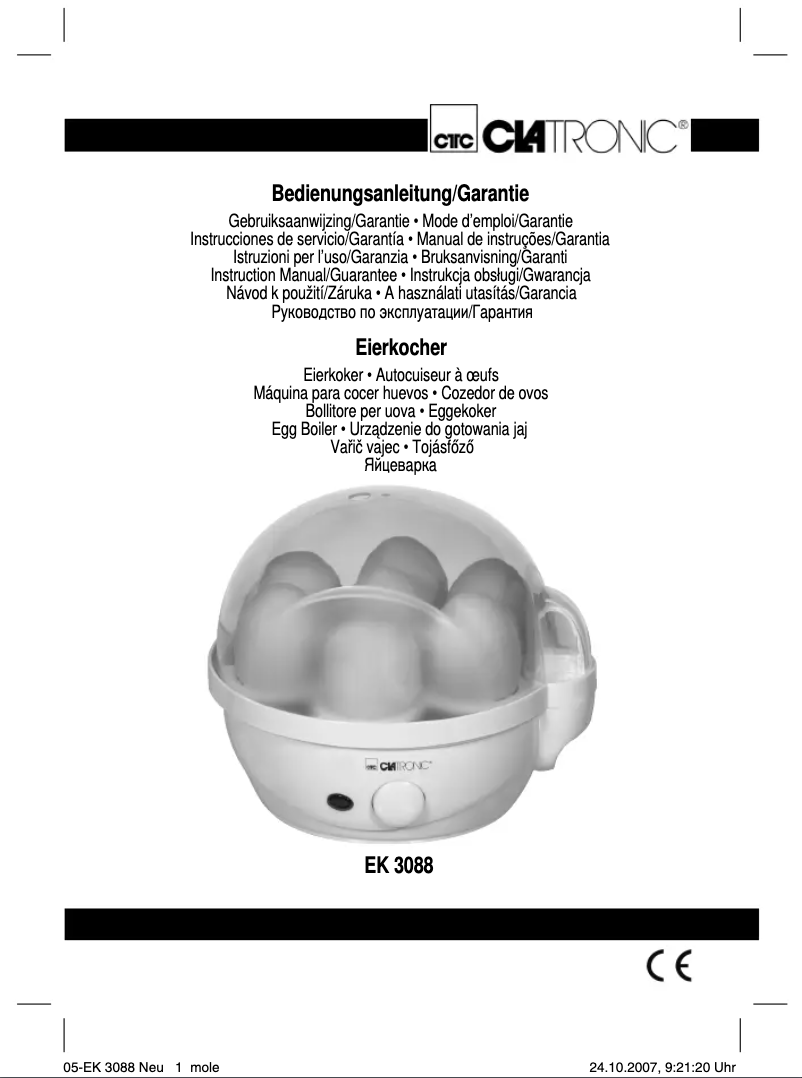 Page 1 de la notice Manuel utilisateur Clatronic EK 3088