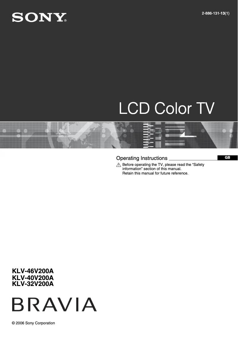Image de la première page du manuel de l'appareil Bravia KLV-32V200A