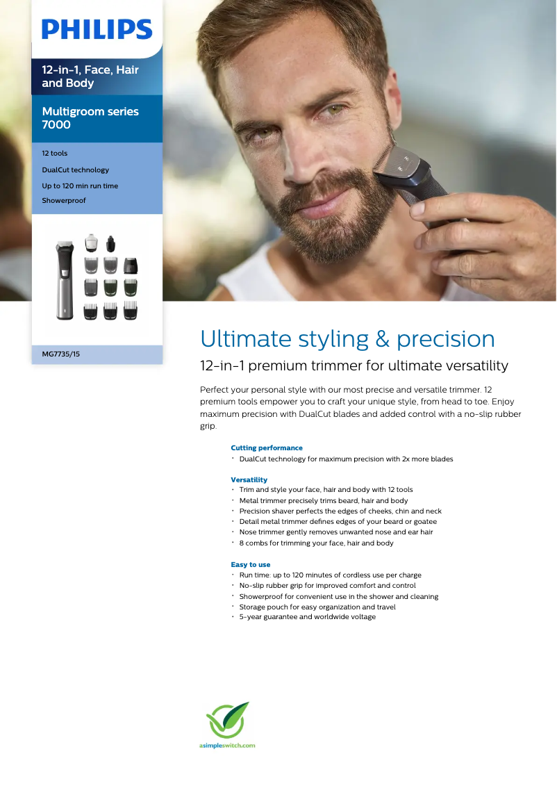 Page 1 de la notice Fiche technique Philips Series 7000 MG7735