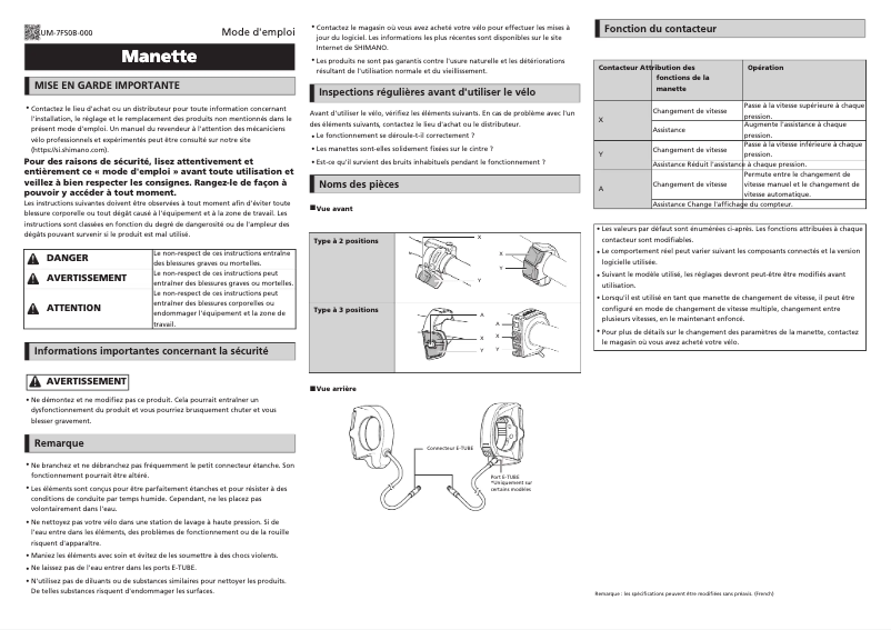 Page 1 de la notice Manuel utilisateur Shimano SW-E6010-L