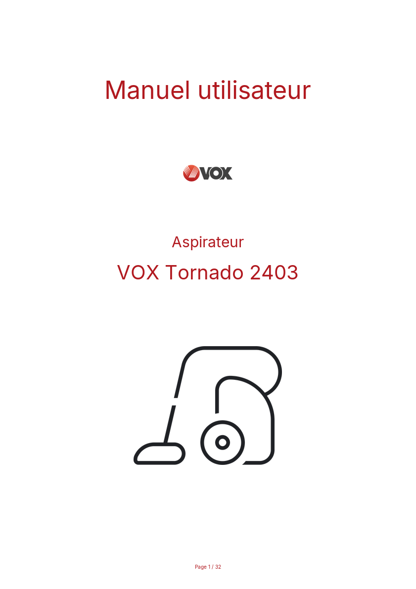 Image de la première page du manuel de l'appareil Tornado 2403
