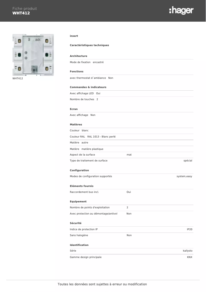 Image de la première page du manuel de l'appareil WHT412