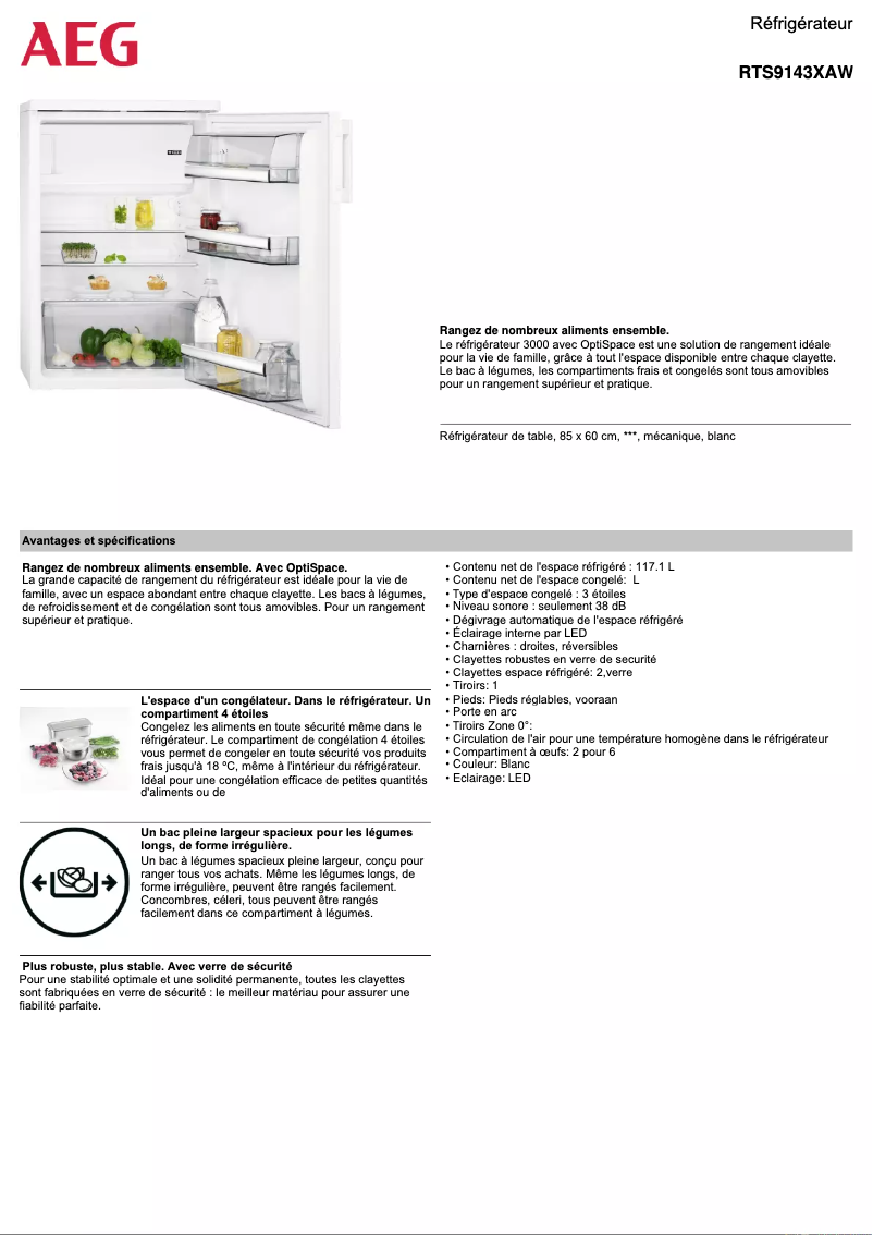 Página 1 del manual Ficha técnica AEG RTS9143XAW