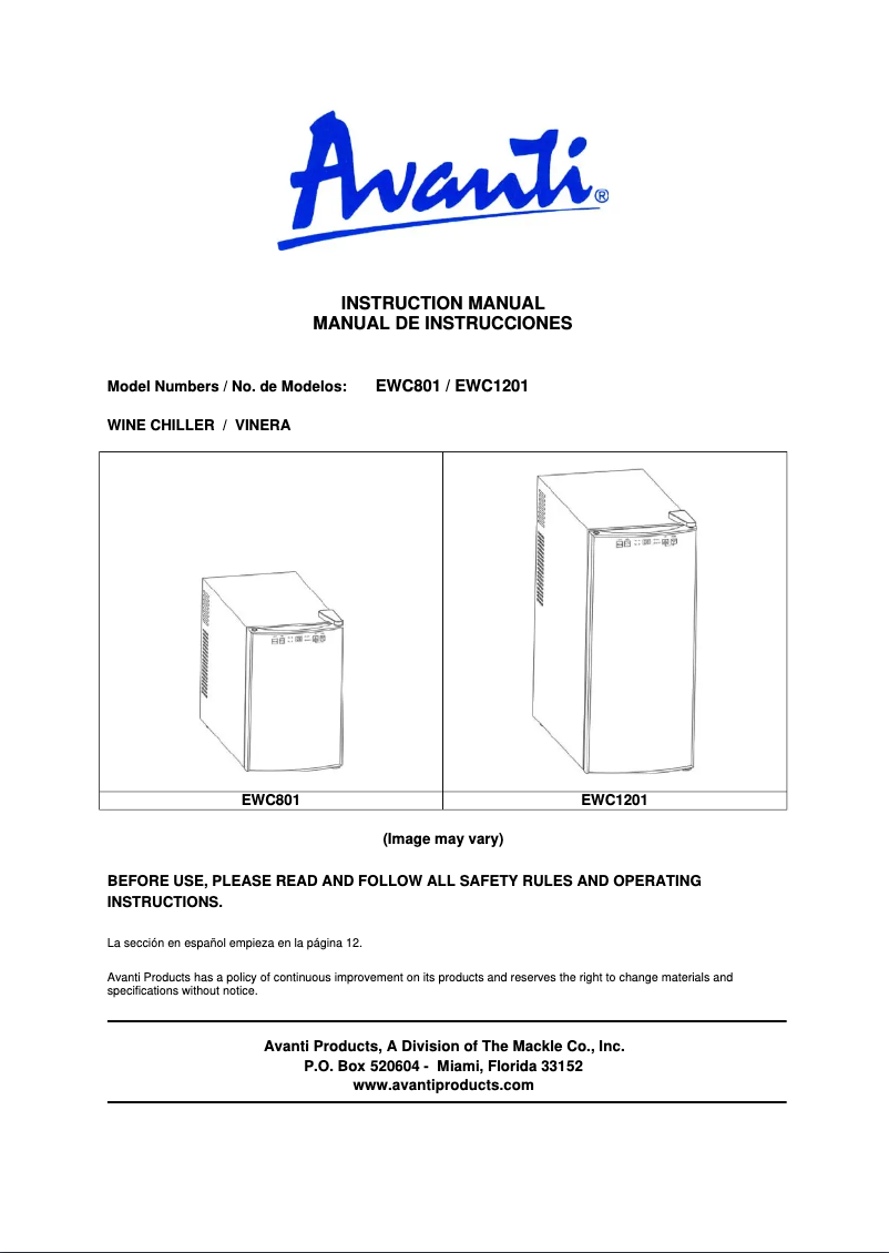 Page n°1 - Manuel utilisateur Avanti EWC801-IS