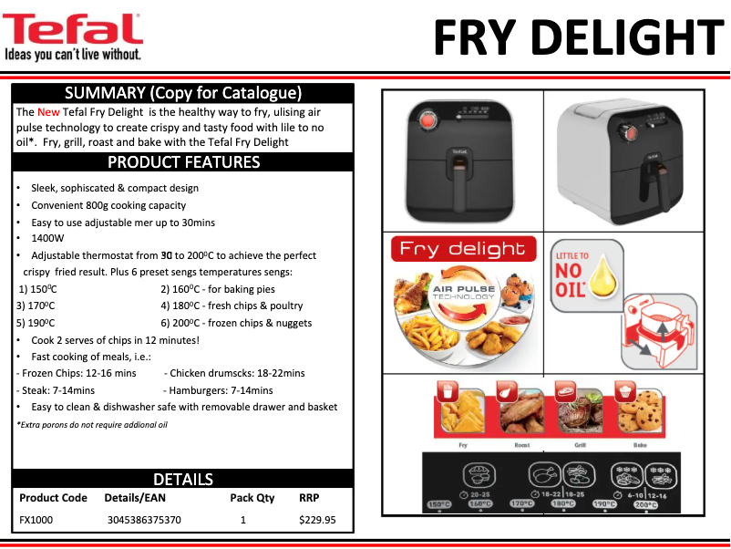 Image de la première page du manuel de l'appareil Fry Delight FX1000