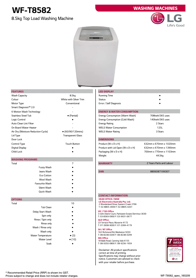 Imagen de la primera página del manual del dispositivo WF-T8582