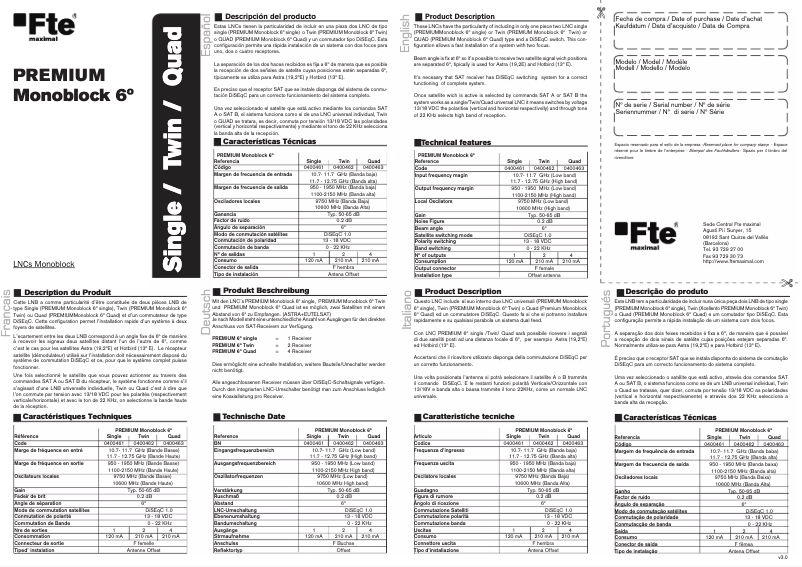 Page 1 de la notice Manuel utilisateur Fte maximal Premium Monoblock 6º