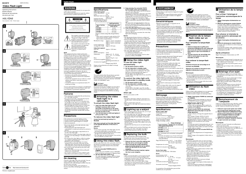 Page 1 de la notice Manuel utilisateur Sony HVL-FDH3