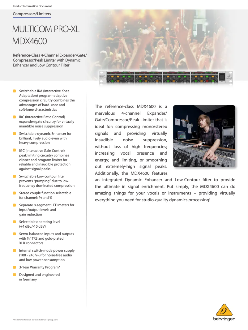 Page n°1 - Fiche technique Behringer Multicom Pro-XL MDX4600 V2