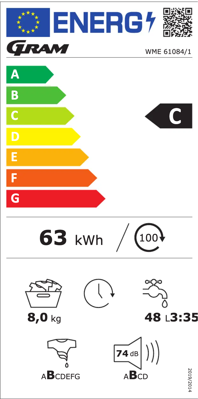 Page 1 de la notice Label énergétique Gram WME 61084/1