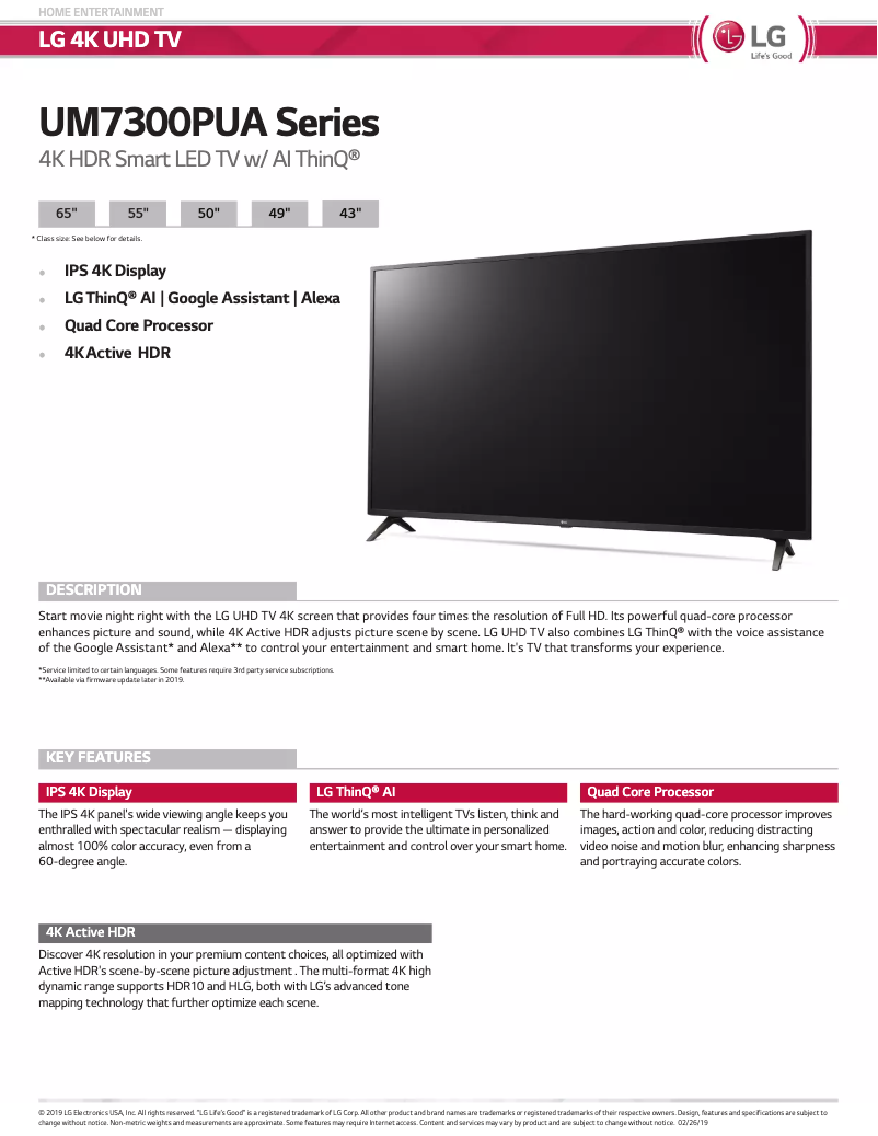 Page 1 de la notice Manuel utilisateur LG UM7300PUA