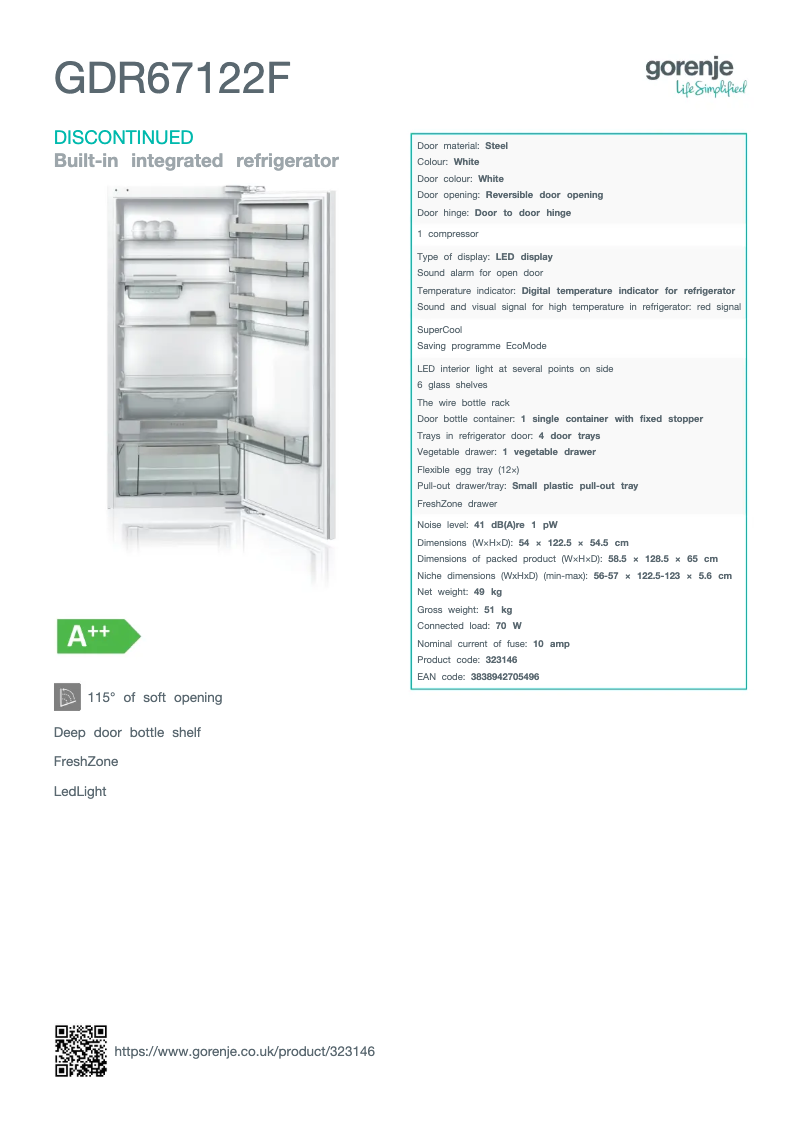 Page n°1 - Fiche technique Gorenje GDR67122F