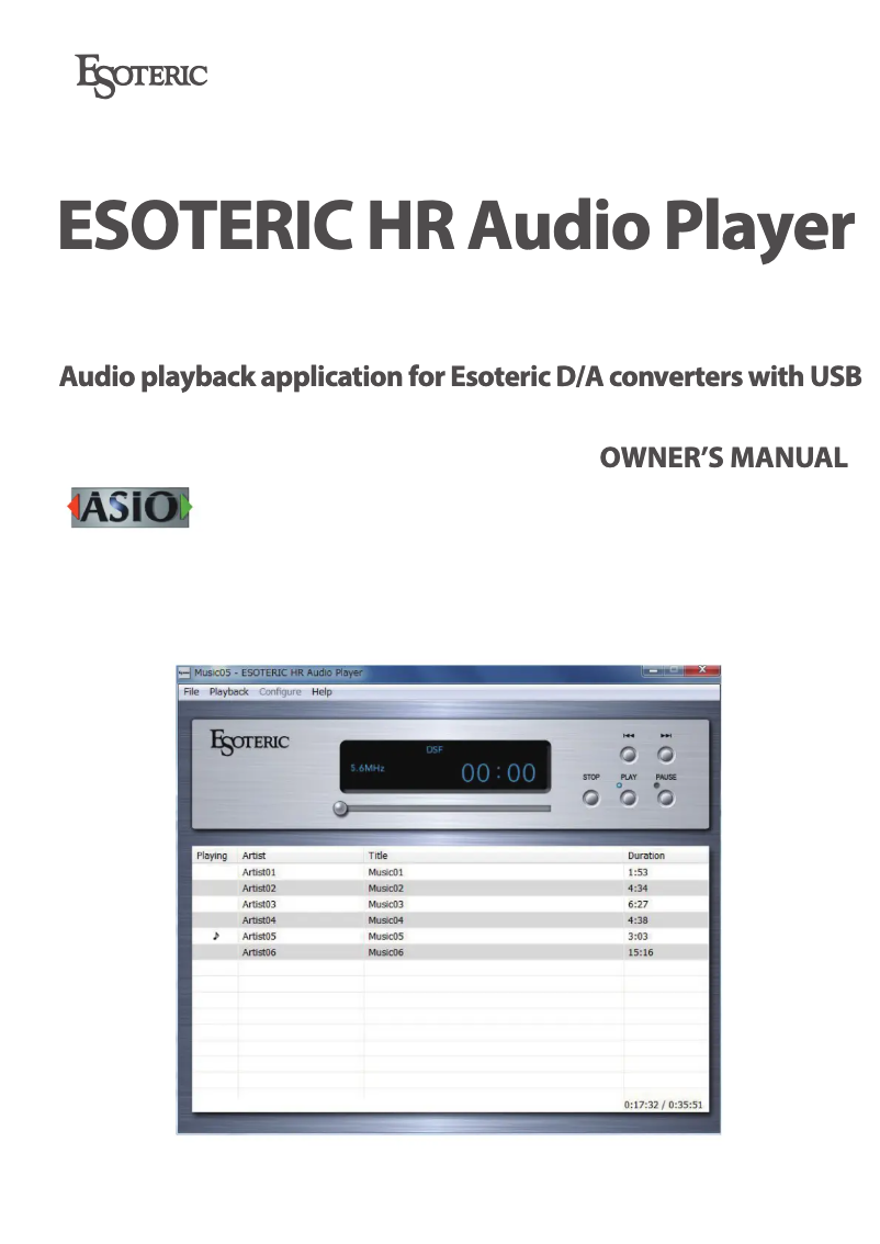Page 1 de la notice Manuel utilisateur Esoteric HR Audio Player