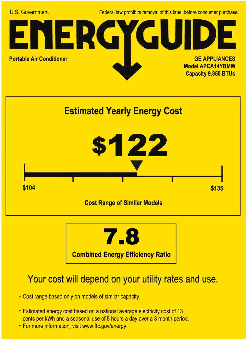 Page 1 de la notice Label énergétique GE APCA14YBMW