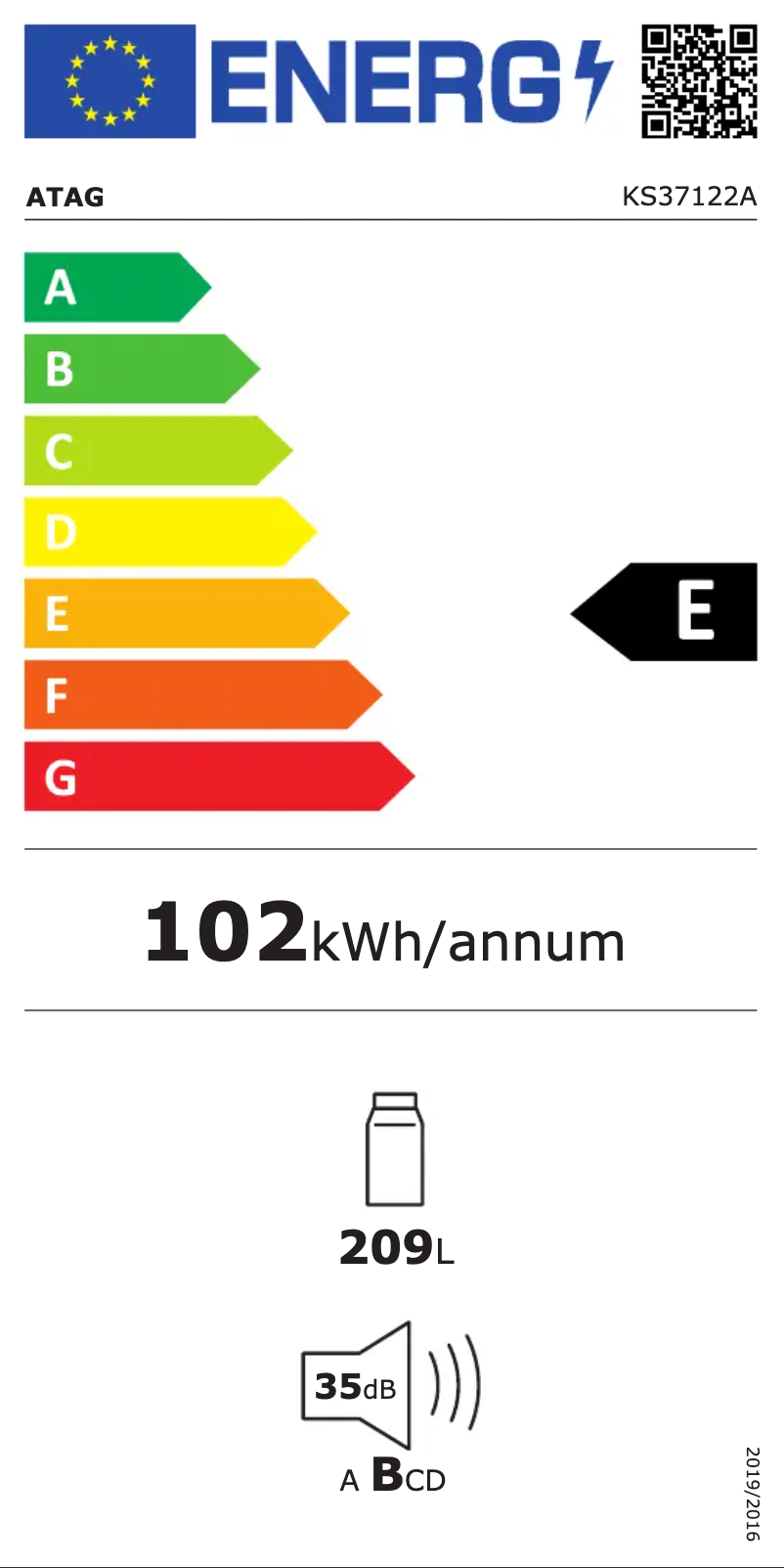 Page n°1 - Label énergétique Atag KS37122A