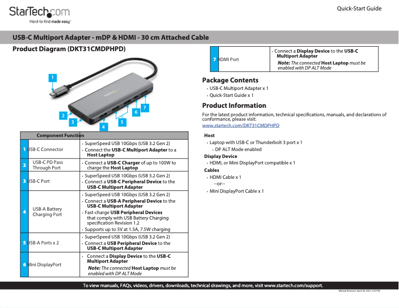 Page 1 de la notice Manuel utilisateur StarTech.com DKT31CMDPHPD