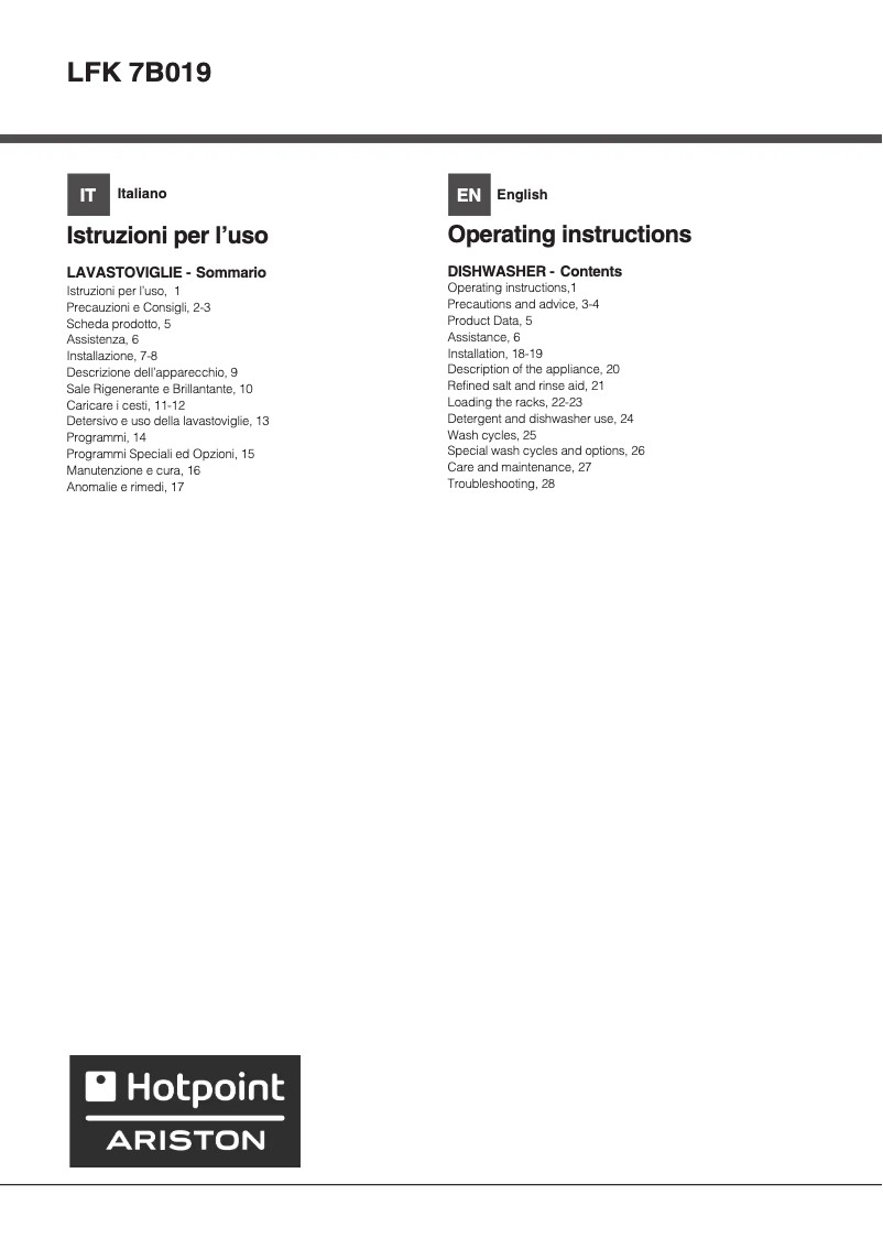 Page n°1 - Manuel utilisateur Hotpoint LFK 7B019
