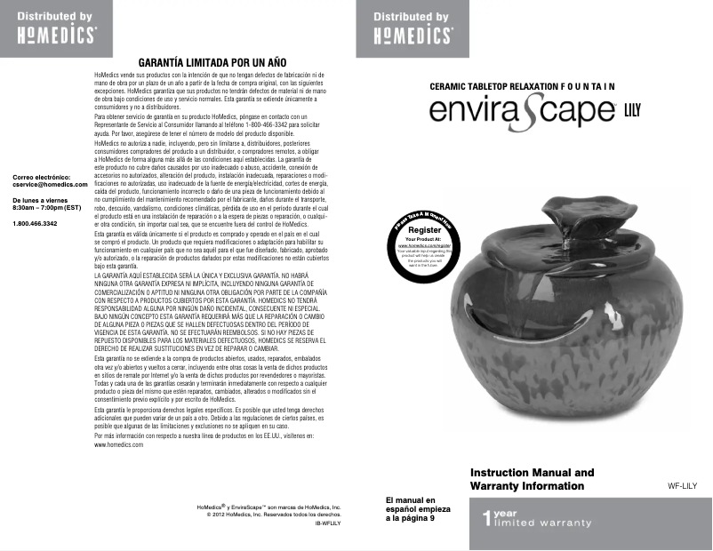 Image de la première page du manuel de l'appareil EnviraScape Lilly