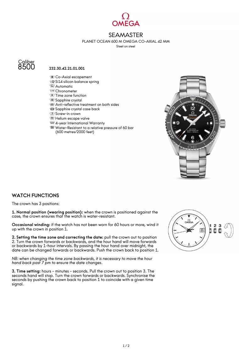 Image de la première page du manuel de l'appareil Seamaster Planet Ocean 600M