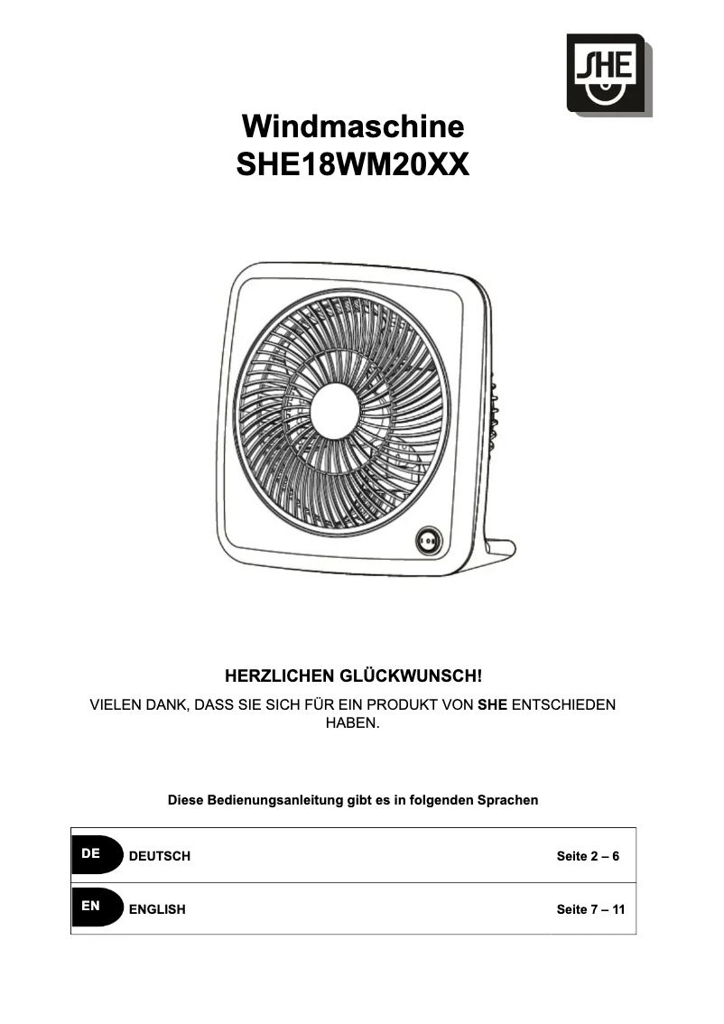 Page n°1 - Manuel utilisateur SHE SHE18WM2002