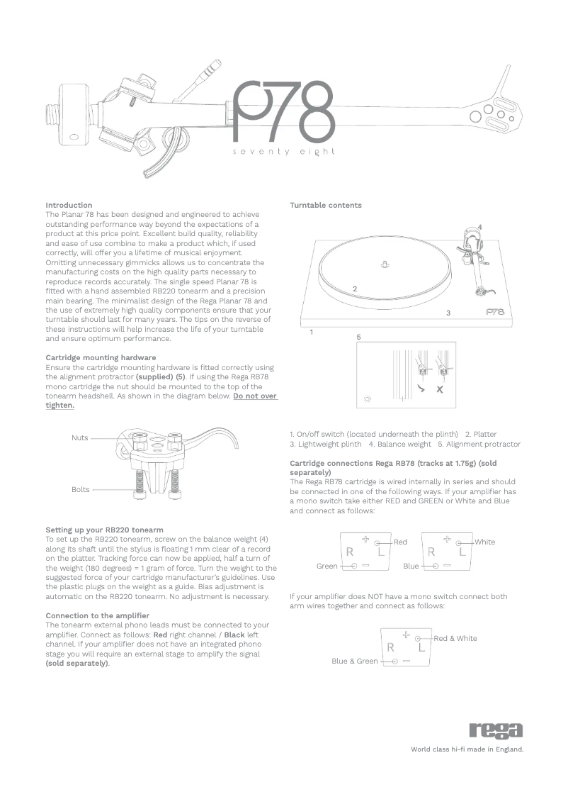 Page 1 de la notice Manuel utilisateur Rega Planar 78
