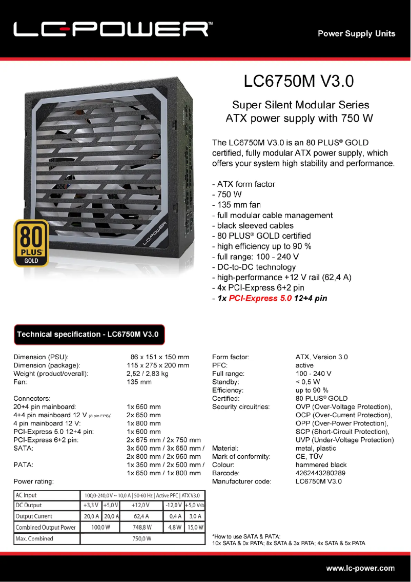 Page 1 de la notice Fiche technique LC-Power LC6750M V3.0