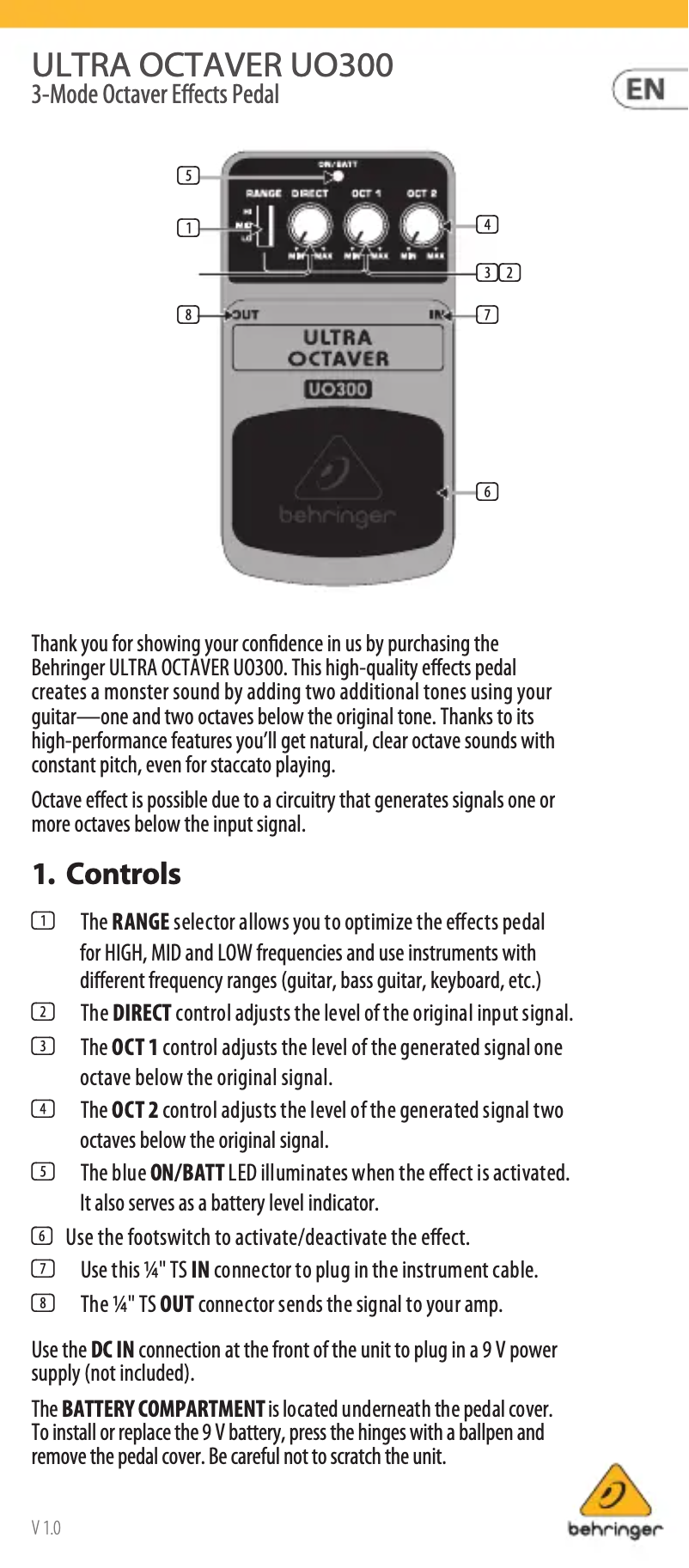 Page n°1 - Manuel utilisateur Behringer Ultra OctaverUO300