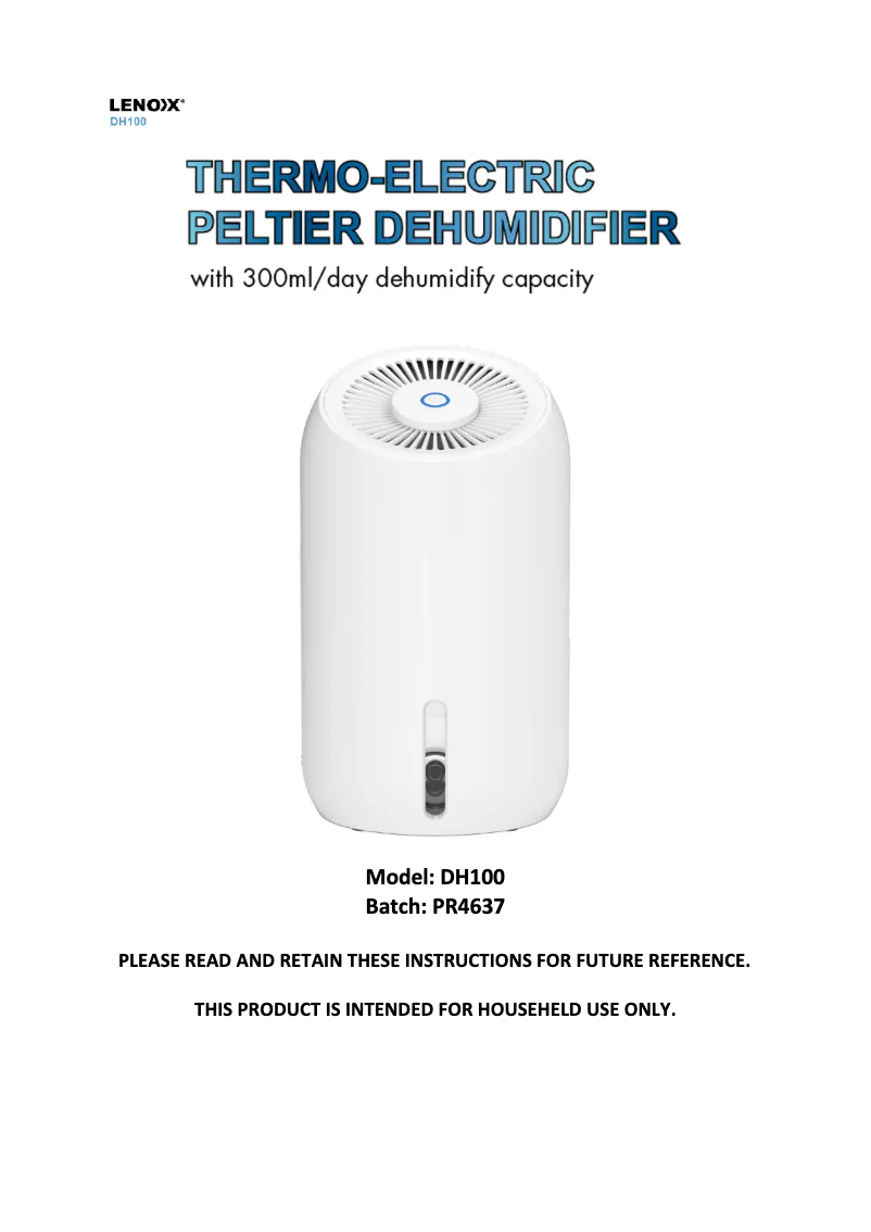 Image de la première page du manuel de l'appareil DH100