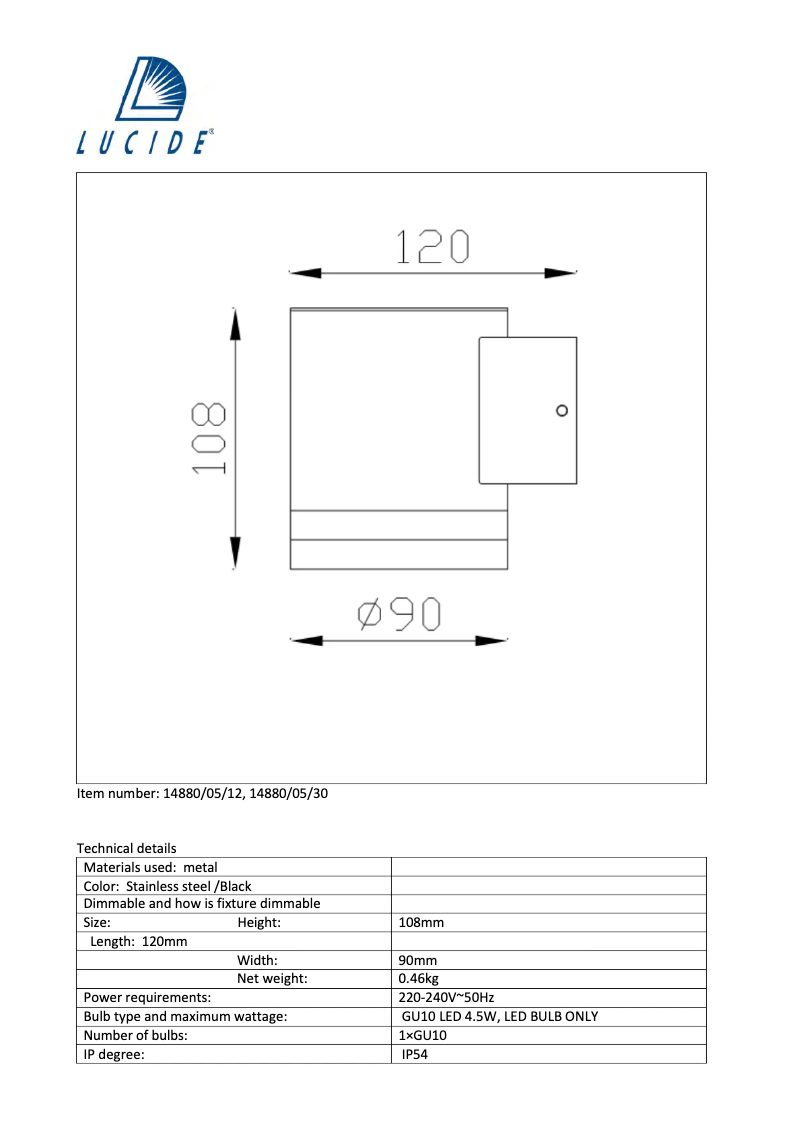 Page n°1 - Manuel utilisateur Lucide Basco 14880/05/30