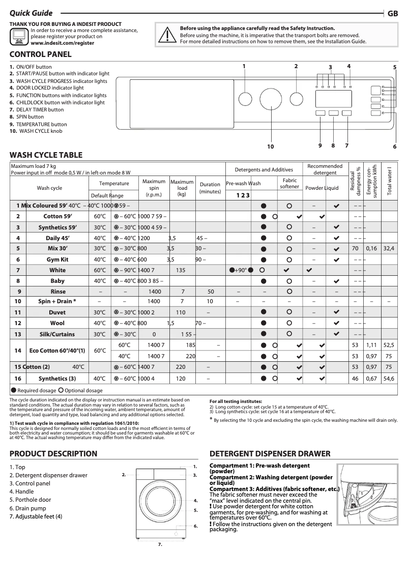 Page n°1 - Manuel d'utilisation et d'entretien Indesit BI WMML 71452 UK